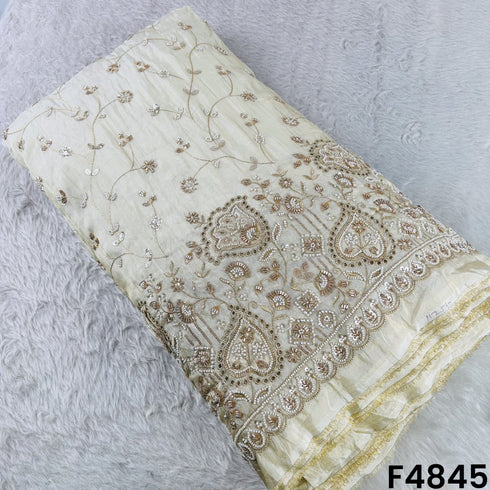 Dyeable Cutdana Pearl Zari Sequins Embroidered Shimmer Tissue Fabric-F4845